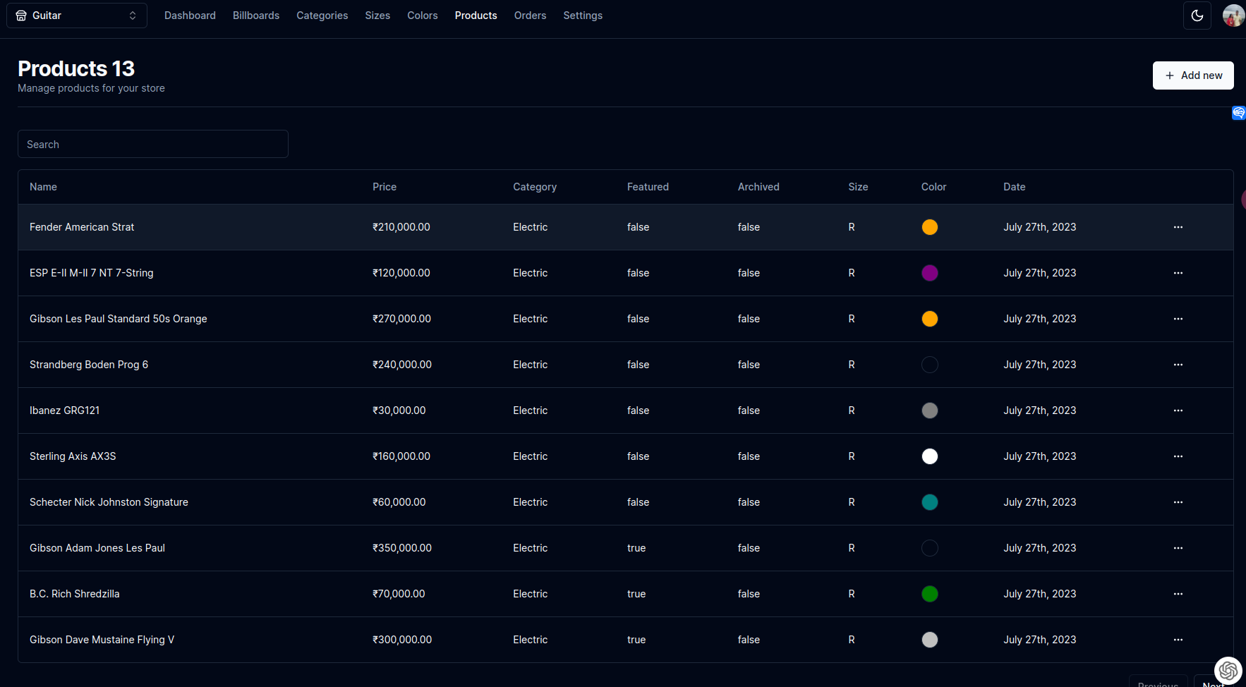 Ecommerce Admin Dashboard preview